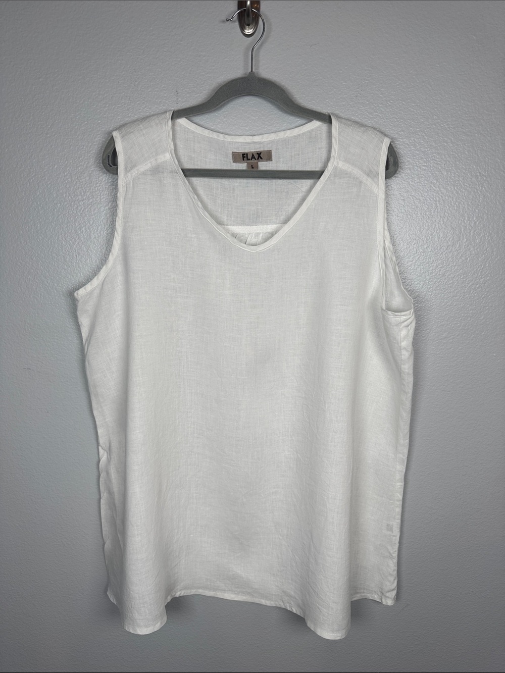 Flax White Linen Sleeveless V-Neck Tunic Tank Size Large